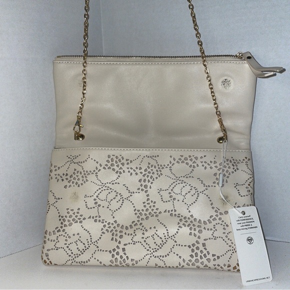 Urban Expressions Arabella Clutch Cream CROSSBODY Floral Perforated - Picture 2 of 7
